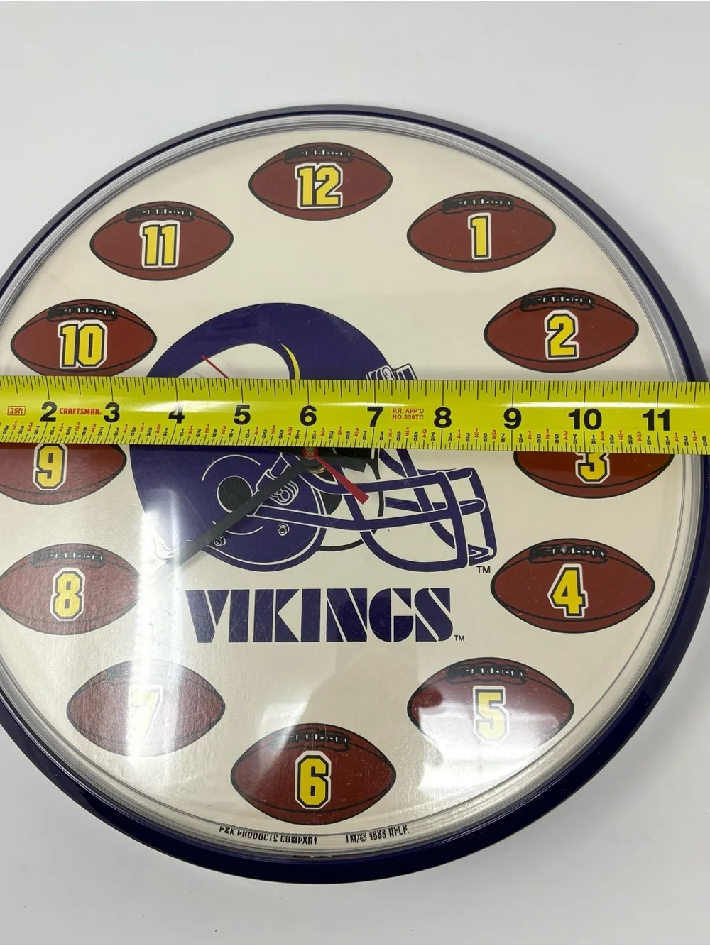 Vintage Minnesota Vikings NFL Football Helmet Wall Clock P&K Products 1993